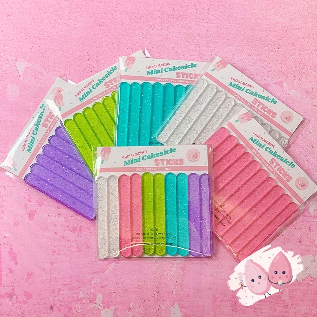 TRANSPARENT GLITTER MINI CAKESICLE STICKS - PACK OF 10