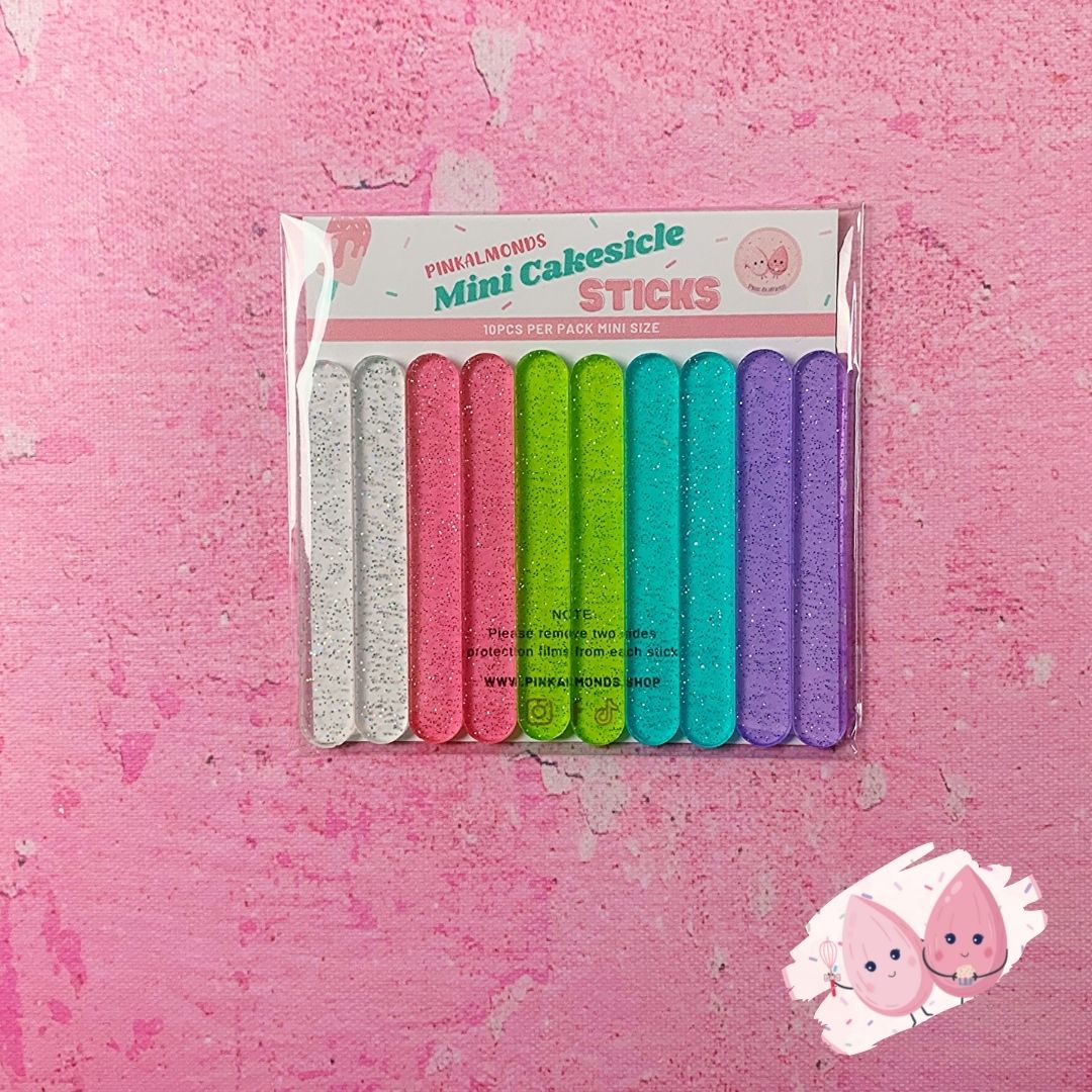 TRANSPARENT RAINBOW GLITTER MINI CAKESICLE STICKS - PACK OF 10
